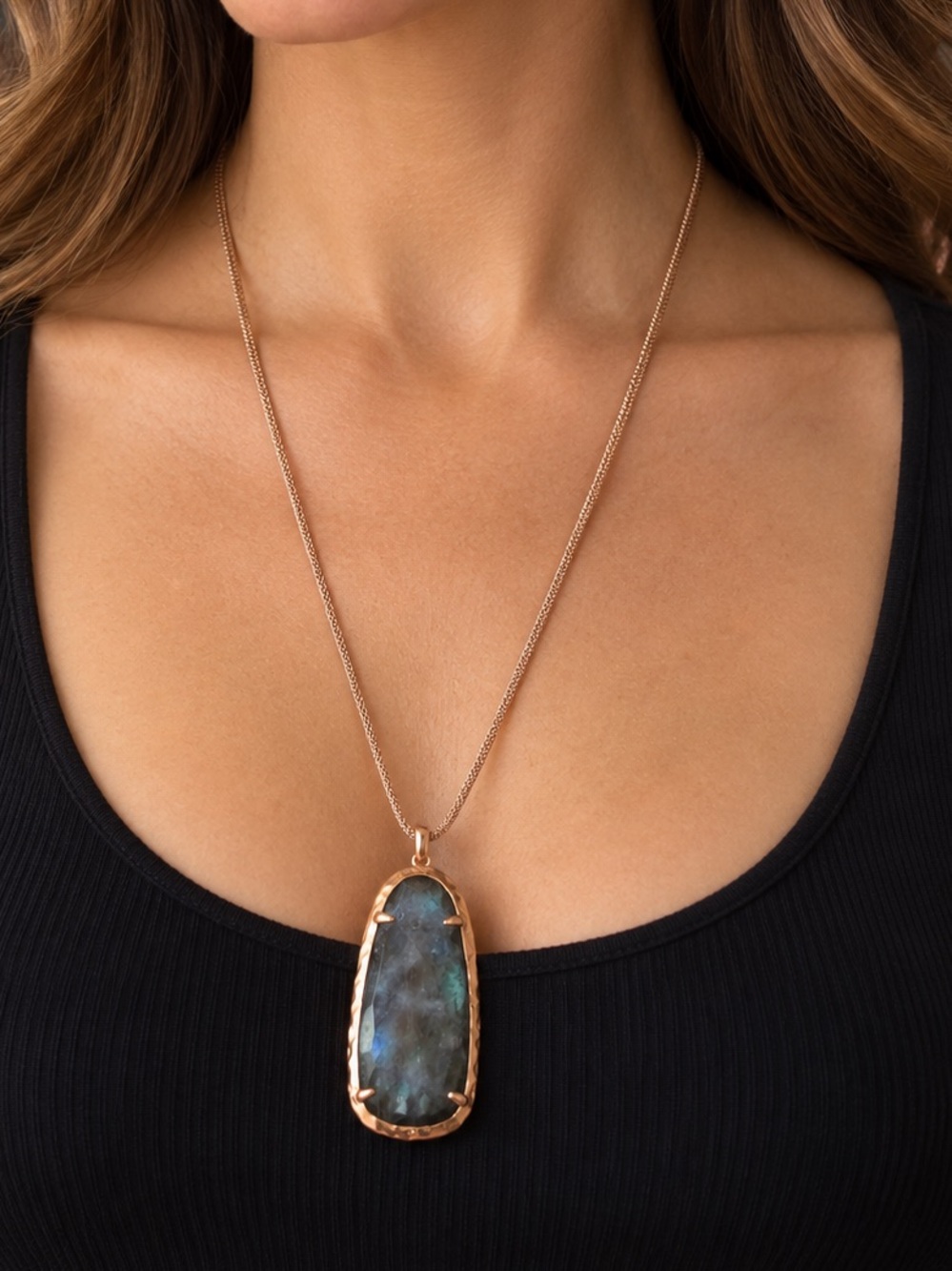 Kendra Scott Crystal Gray Illusion 14K Rose Gold Plated Long Pendant Necklace